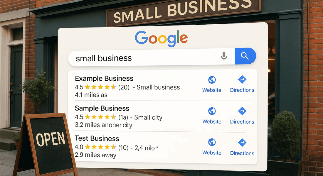 Small business leveraging SEO to appear in Google search results.
