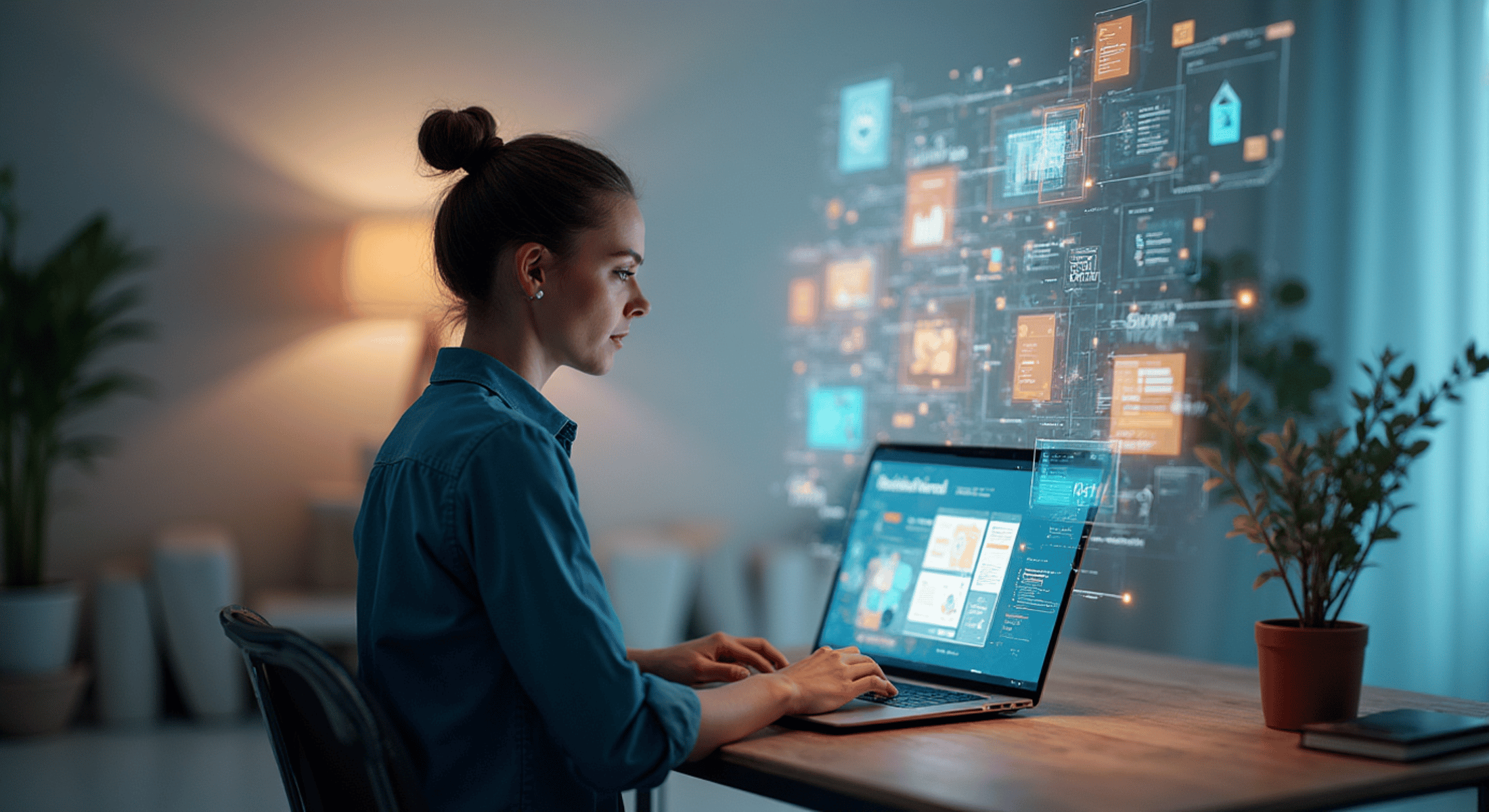 Small business owner reviewing a well-maintained website on a laptop.