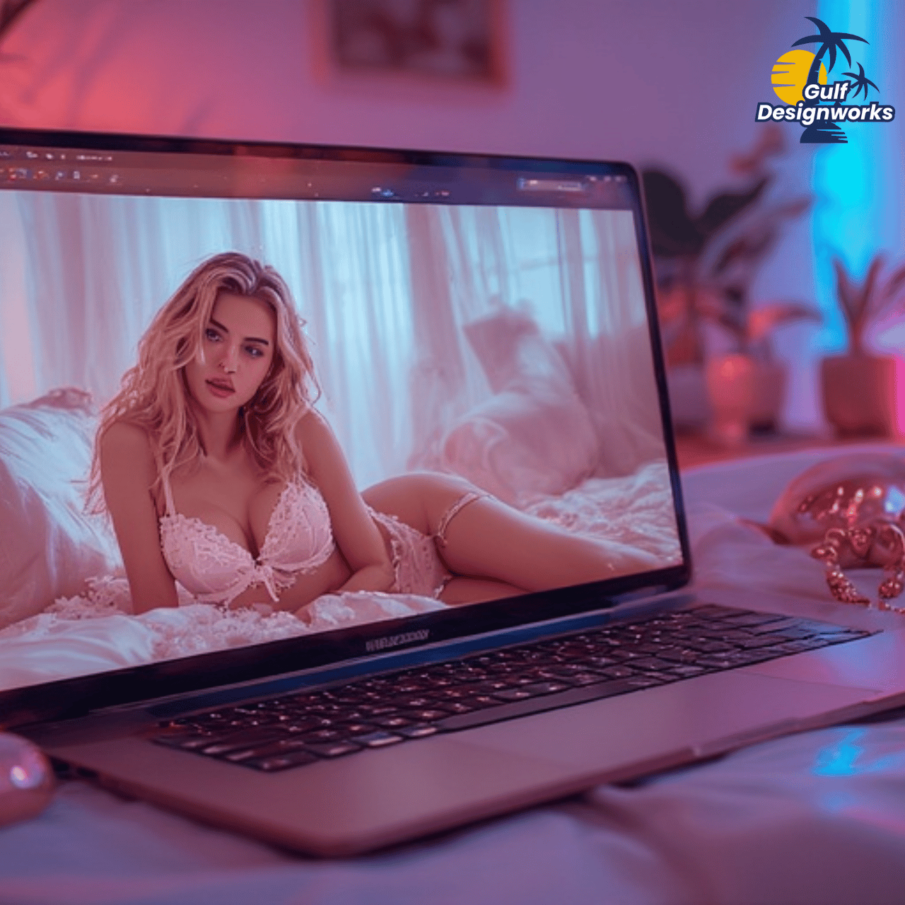 A branded notebook with the word Content written, next to elegant lingerie packaging.