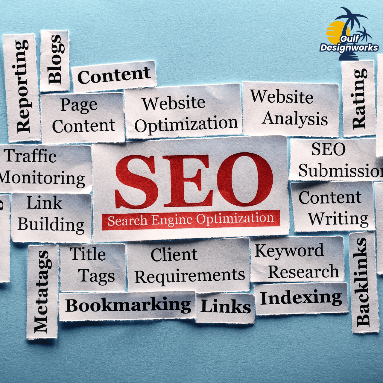 All-in-one SEO and marketing services collection showcasing multiple service icons.