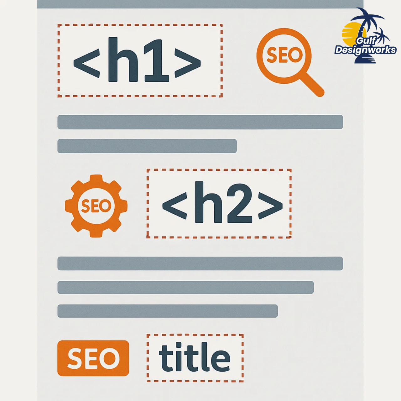 On-page SEO optimization with website elements highlighted.