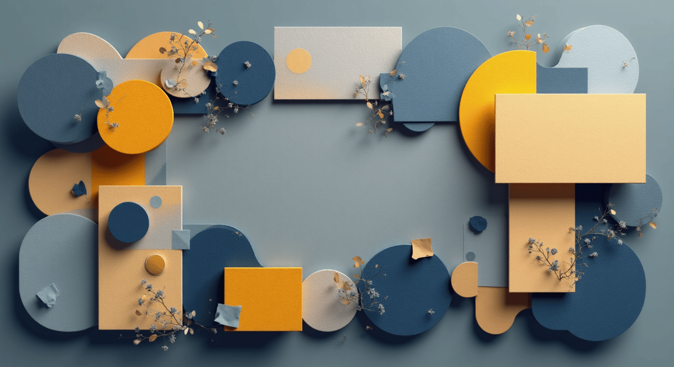 Collection of branded design elements including a logo, social media profile images, and a website banner