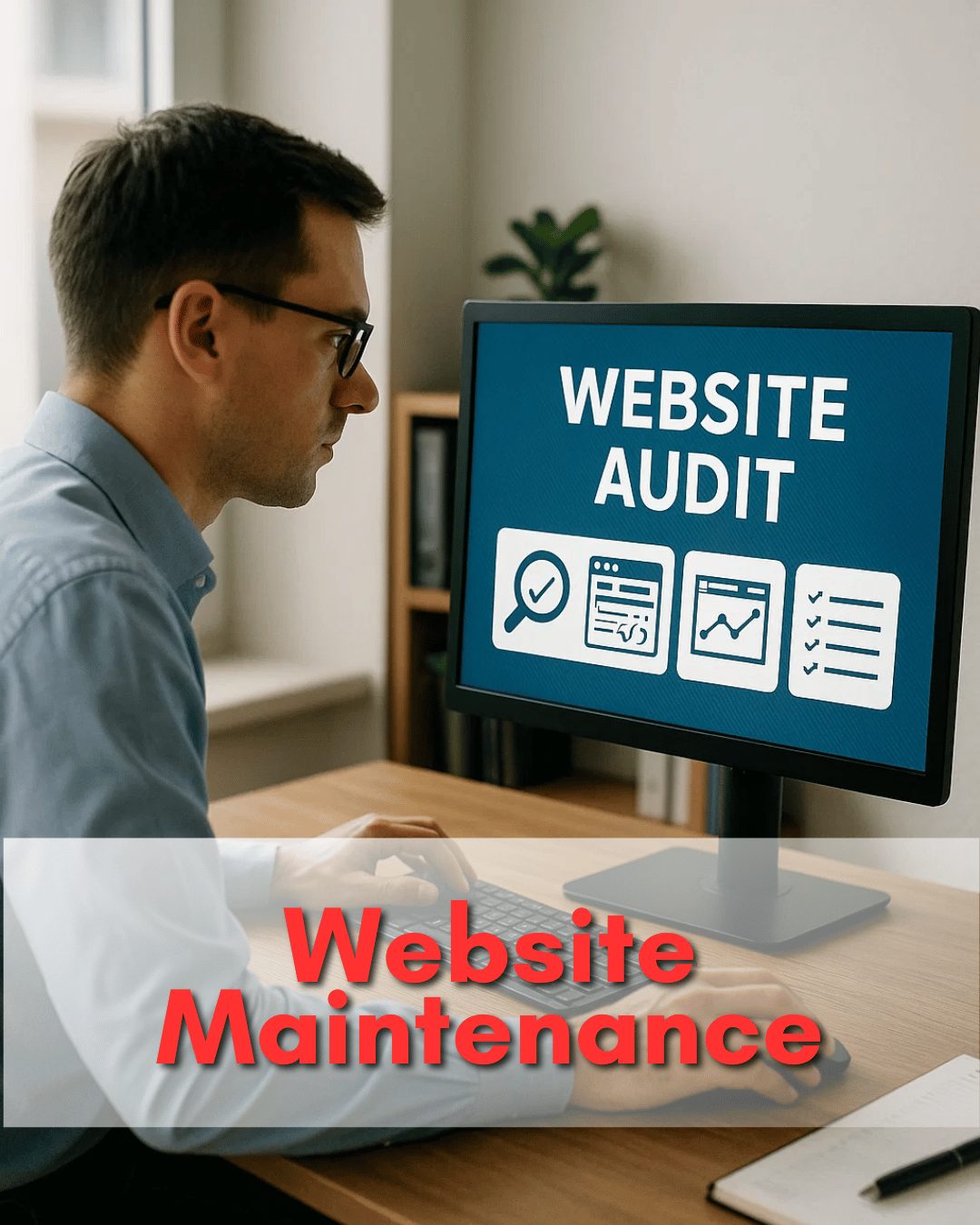 Website maintenance service by Gulf Designworks — monthly updates, speed optimization, broken link checks, and full backup.